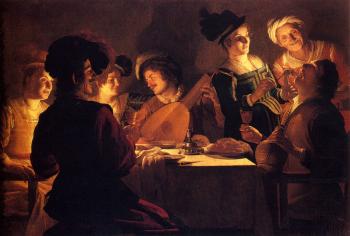 Gerrit Van Honthorst : Supper With The Minstrel And His Lute